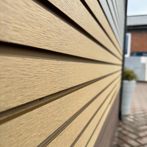 Light Oak Slatted Composite Fencing